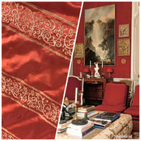 NEW Countess Doris 100% Silk Taffeta Dupioni Fabric Embroidery Floral Red & Gold Stripes - Fancy Styles Fabric Pierre Frey Lee Jofa Brunschwig & Fils