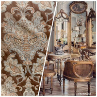 NEW Sir Christian Designer Burnout Damask Brocade Fabric - Brown And Light Blue - Fancy Styles Fabric Pierre Frey Lee Jofa Brunschwig & Fils
