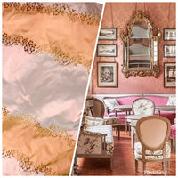 Designer Lady Kristen 100% Silk Taffeta Embroidered Stripe Floral Fabric- Pink & Copper - Fancy Styles Fabric Pierre Frey Lee Jofa Brunschwig & Fils