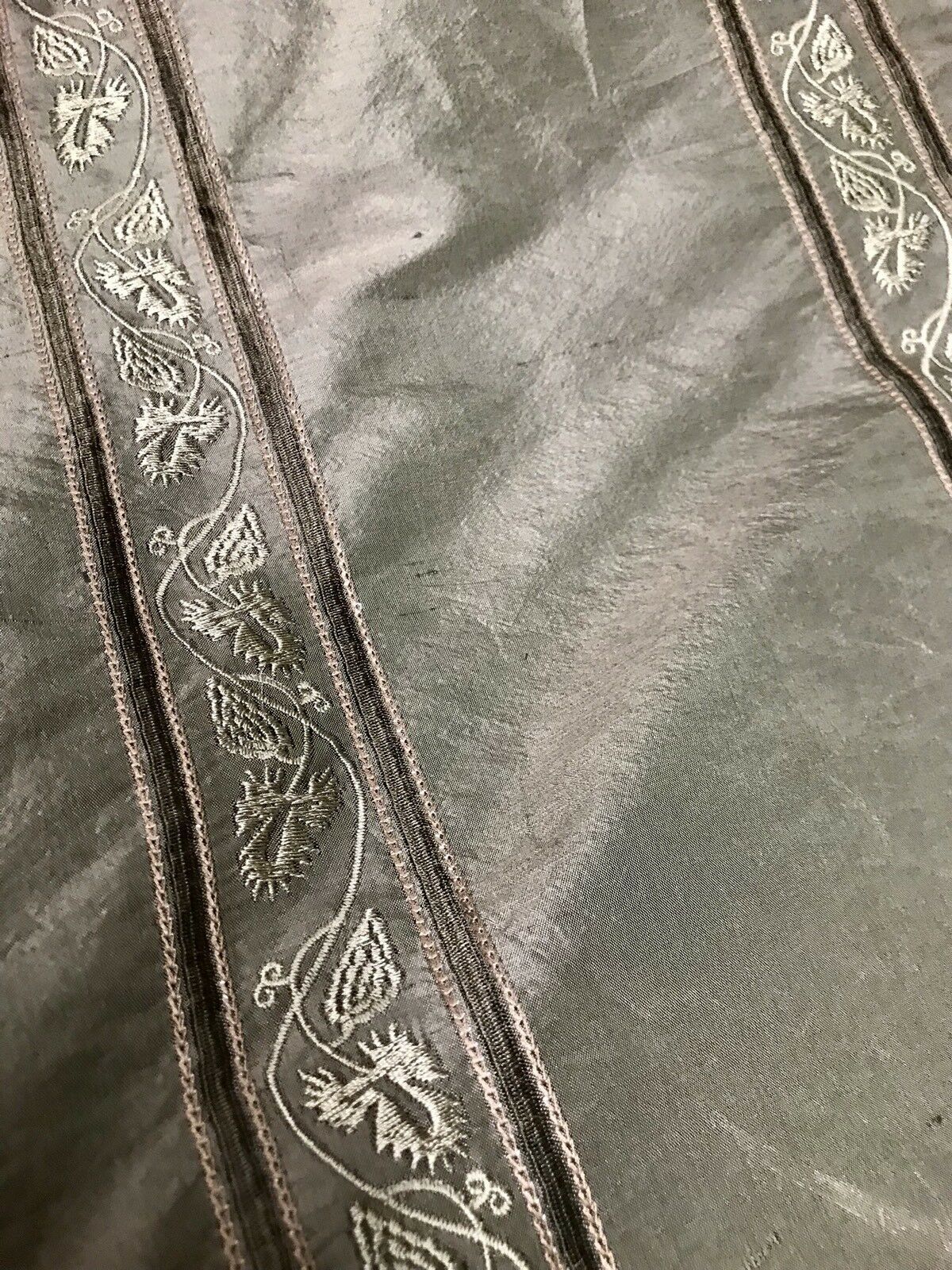 SWATCH Lady Paulette 100% Silk Taffeta Drapery Fabric -Embroidery Khaki Green - Fancy Styles Fabric Pierre Frey Lee Jofa Brunschwig & Fils