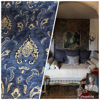 SALE! Designer Upholstery Chenille Velvet Fabric - Blue Gold LLPCB001 - Fancy Styles Fabric Pierre Frey Lee Jofa Brunschwig & Fils