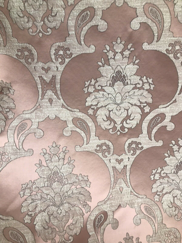 Sir Darcey Designer Satin Burnout Damask Drapery Upholstery Fabric - Pink BTY - Fancy Styles Fabric Pierre Frey Lee Jofa Brunschwig & Fils