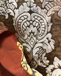 NEW! Designer Silk Rayon Velvet Fabric By yard- Floral Brown Rust - Fancy Styles Fabric Boutique