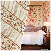 NEW! Lady Margot 100% Silk Dupioni Embroidered Floral Stripes Rows Fabric- Cream - Fancy Styles Fabric Pierre Frey Lee Jofa Brunschwig & Fils