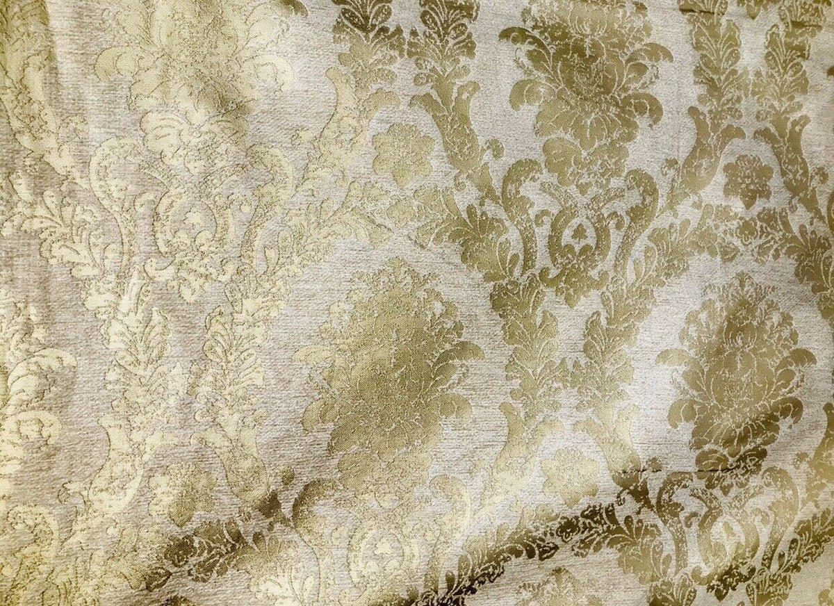 Lord Augustin Designer Velvet Chenille Burnout Damask Upholstery Fabric - Cream & Gold - Fancy Styles Fabric Pierre Frey Lee Jofa Brunschwig & Fils