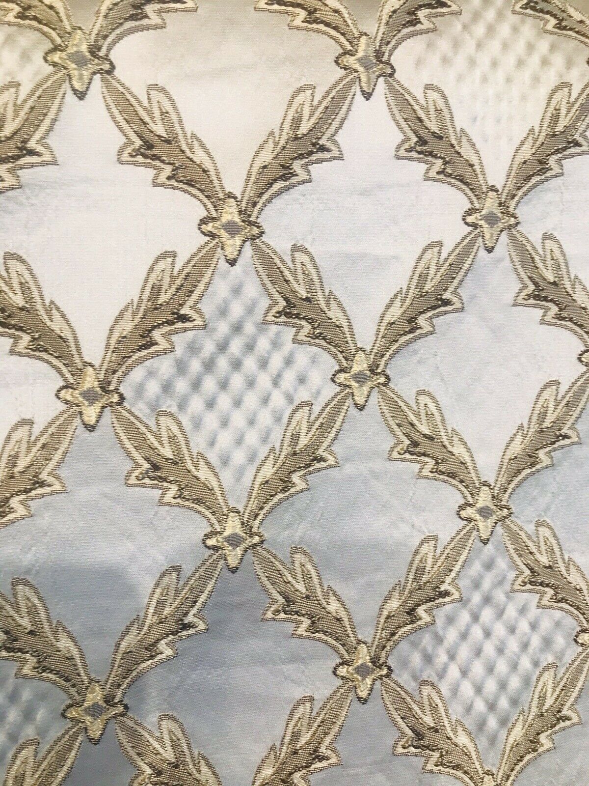 Lady Cadence Italian Brocade Diamond Satin Fabric Ivory Gold Upholstery LLPBI0003 - Fancy Styles Fabric Pierre Frey Lee Jofa Brunschwig & Fils