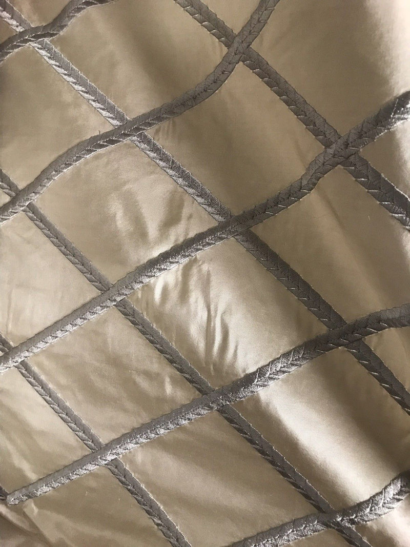 NEW! SALE! 100% Silk Taffeta Embroidered Rope Motif Fabric - Beige & Gray - Fancy Styles Fabric Pierre Frey Lee Jofa Brunschwig & Fils