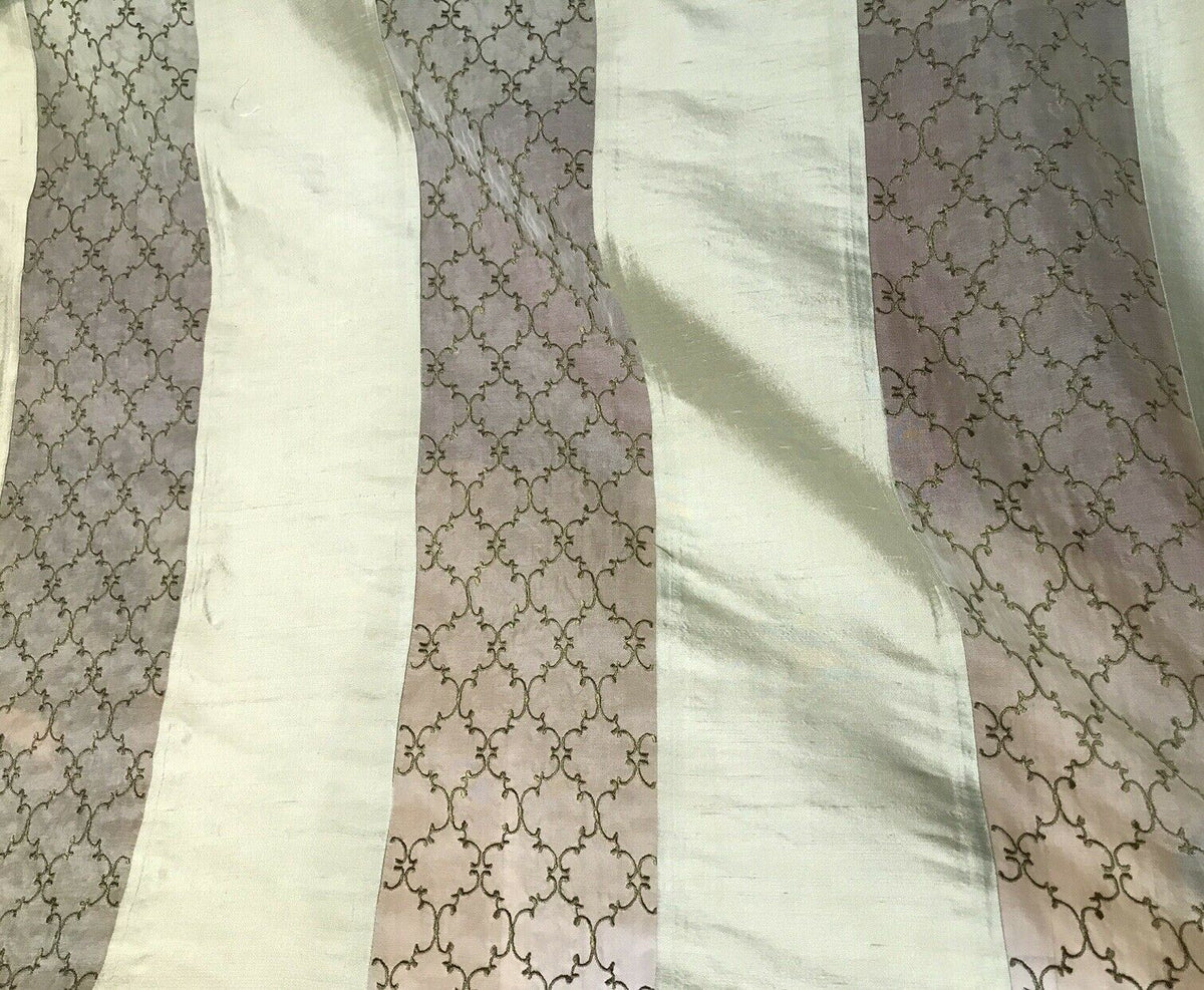 Lady Rachelle 100% Silk Taffeta Striped Drapery Fabric - Pale Green & Clear - Embroidered - Fancy Styles Fabric Pierre Frey Lee Jofa Brunschwig & Fils