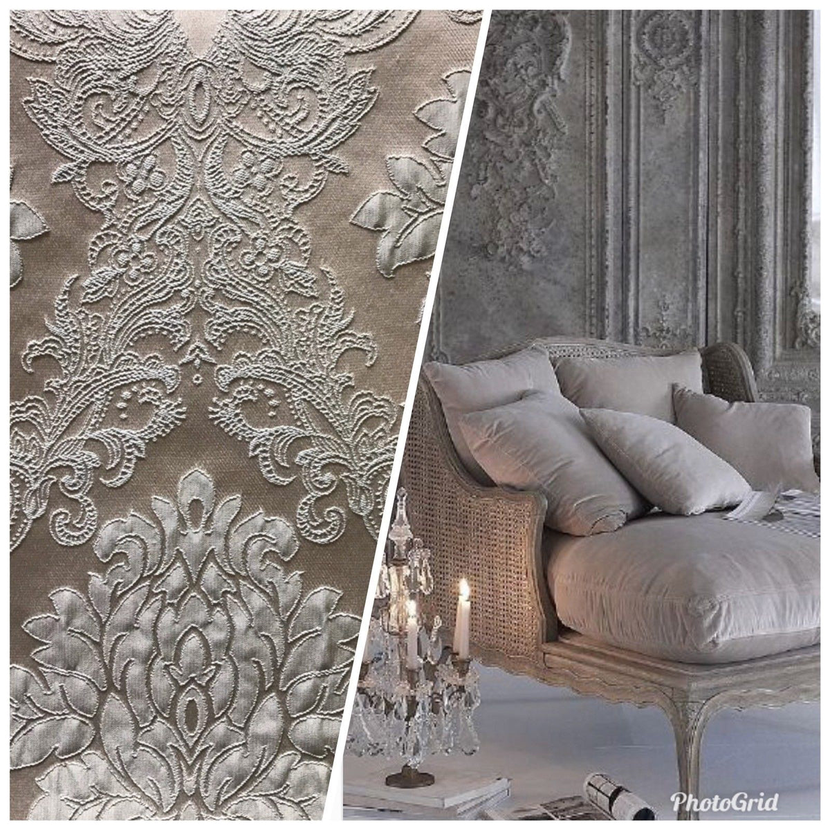NEW! Designer Brocade Satin Fabric- Gray On Gray- Upholstery Damask - Fancy Styles Fabric Boutique