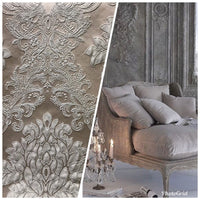 NEW! Designer Brocade Satin Fabric- Gray On Gray- Upholstery Damask - Fancy Styles Fabric Boutique