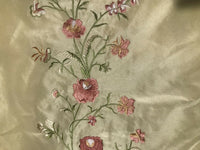 NEW! Duchess Megan Designer 100% Silk Dupioni Embroidery Floral Fabric- Beige - Fancy Styles Fabric Pierre Frey Lee Jofa Brunschwig & Fils