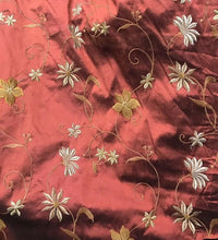 SALE! Designer 100% Silk Taffeta Embroidery Floral Fabric Rust Red- Textured - Fancy Styles Fabric Pierre Frey Lee Jofa Brunschwig & Fils
