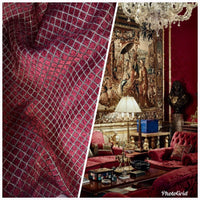 SALE! Lord Owen Burnout Velvet Chenille Fabric -Burgundy Red Diamond Motif -Upholstery - Fancy Styles Fabric Pierre Frey Lee Jofa Brunschwig & Fils