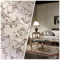NEW Brocade Satin Fabric- Cream & Taupe- Floral Leaves Upholstery Neoclassical - Fancy Styles Fabric Pierre Frey Lee Jofa Brunschwig & Fils