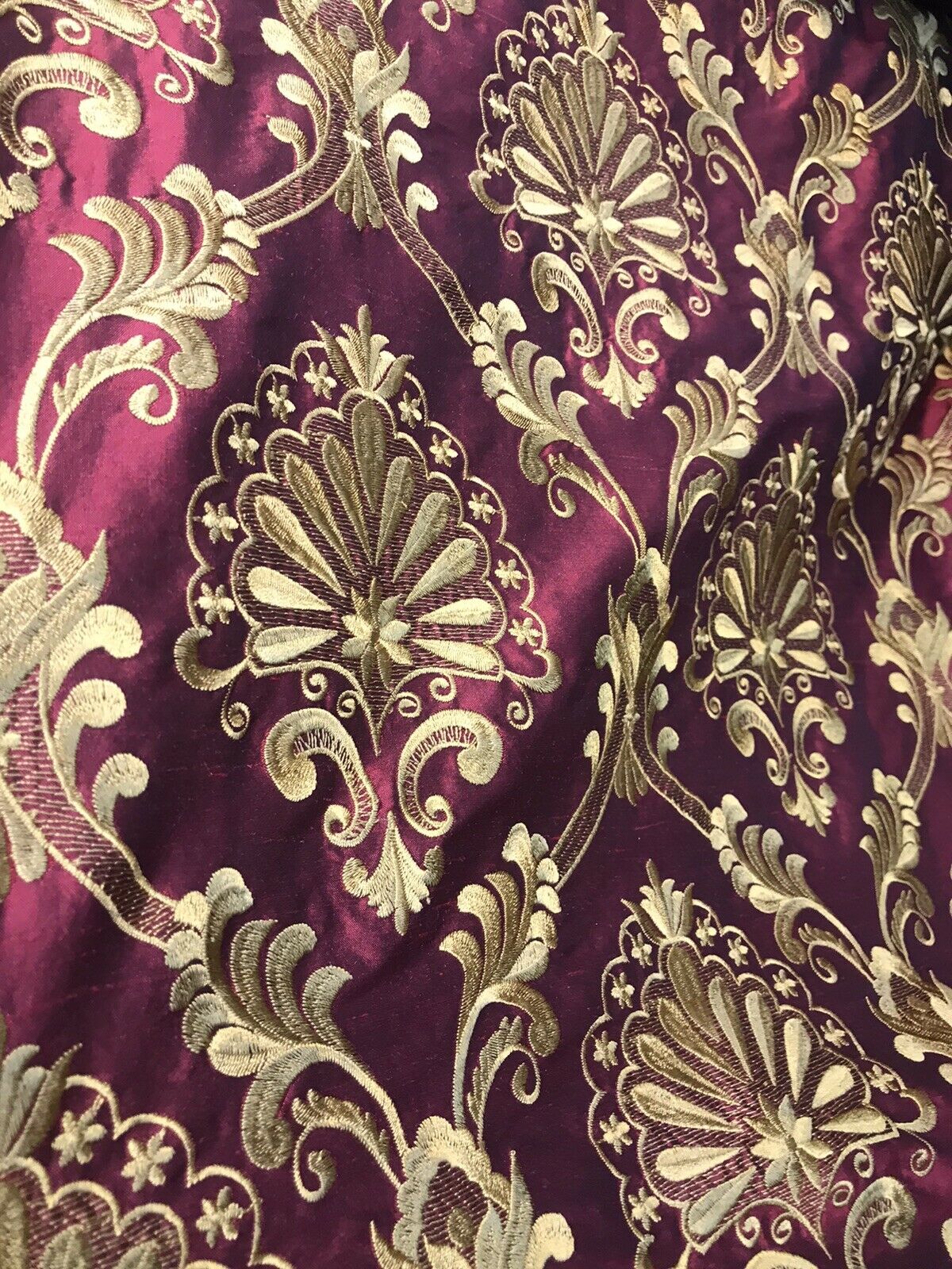 NEW Novelty 100% Silk Taffeta Embroidered Fabric Made In India- Red & Gold BTY - Fancy Styles Fabric Pierre Frey Lee Jofa Brunschwig & Fils