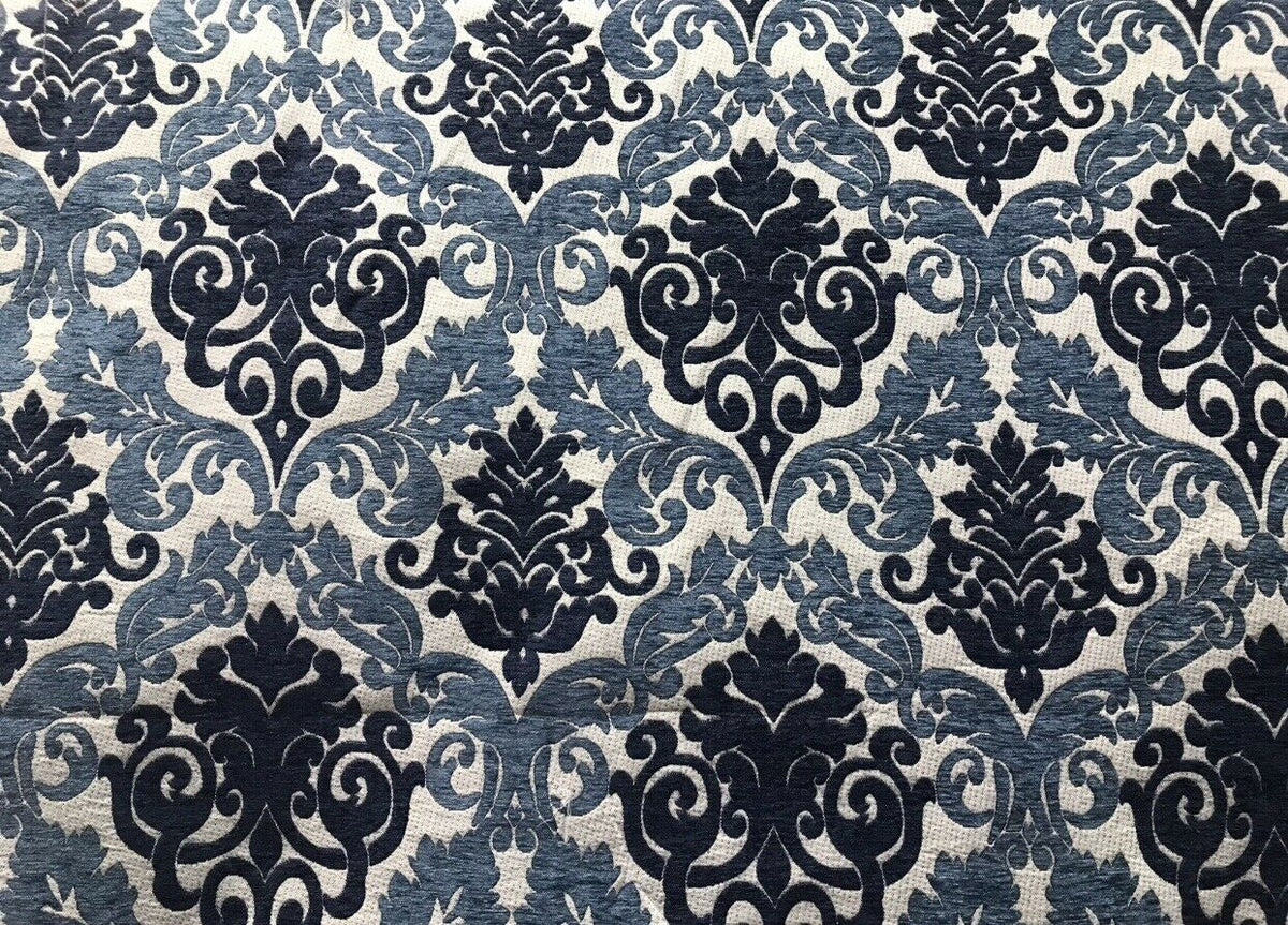 NEW Sir Arthur Double Sided Burnout Chenille Velvet Fabric- Blue Ivory Upholstery Damask - Fancy Styles Fabric Pierre Frey Lee Jofa Brunschwig & Fils