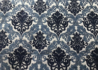 NEW Sir Arthur Double Sided Burnout Chenille Velvet Fabric- Blue Ivory Upholstery Damask - Fancy Styles Fabric Pierre Frey Lee Jofa Brunschwig & Fils
