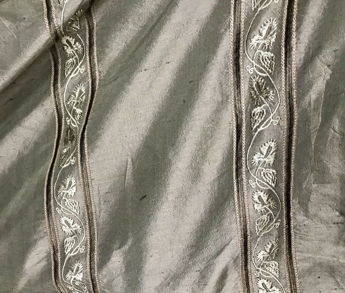 SWATCH Lady Paulette 100% Silk Taffeta Drapery Fabric -Embroidery Khaki Green - Fancy Styles Fabric Pierre Frey Lee Jofa Brunschwig & Fils
