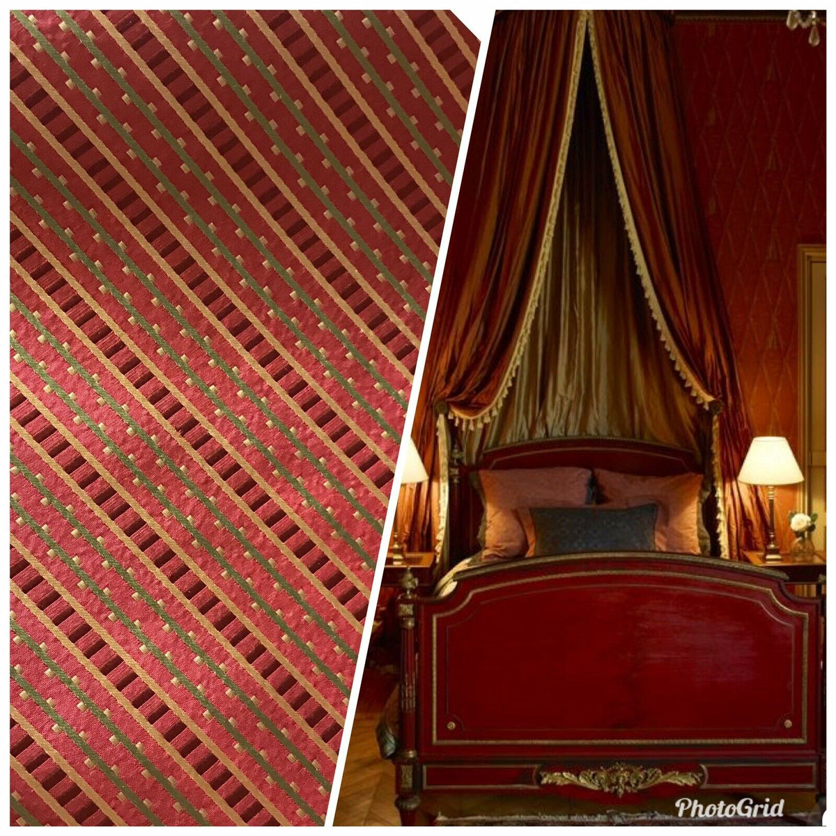 NEW! Lady Rebecca Designer 100% Silk Taffeta Striped Fabric - Red LLSAR0001 - Fancy Styles Fabric Pierre Frey Lee Jofa Brunschwig & Fils
