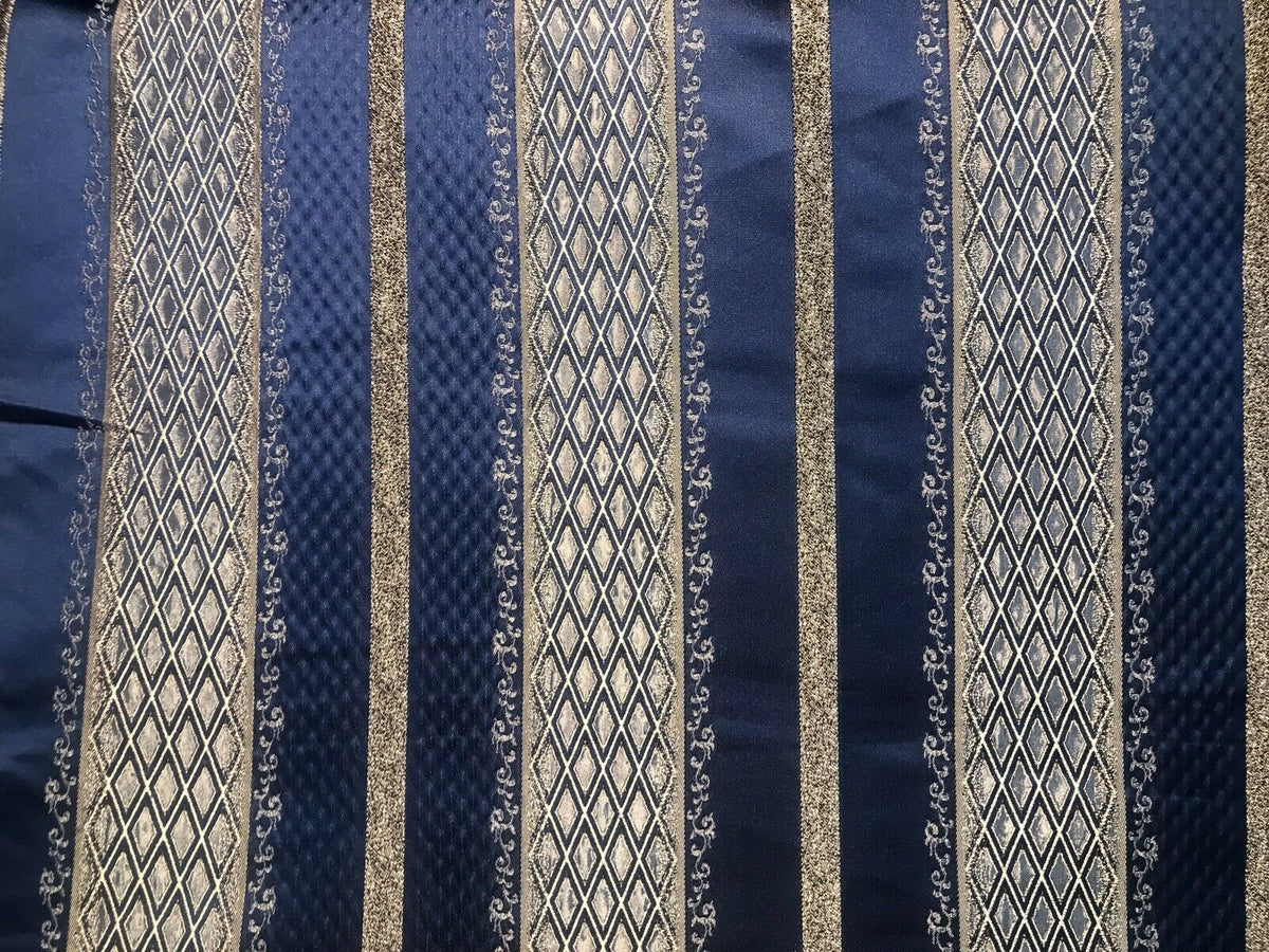 Lady Jennifer Designer Brocade Upholstery & Drapery Satin Striped Fabric Blue Gold LLPBB0004 - Fancy Styles Fabric Pierre Frey Lee Jofa Brunschwig & Fils
