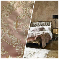 110” Wide- SALE! Prince Lucas Designer Brocade Jacquard Fabric- Antique Pink Gold- Damask - Fancy Styles Fabric Pierre Frey Lee Jofa Brunschwig & Fils