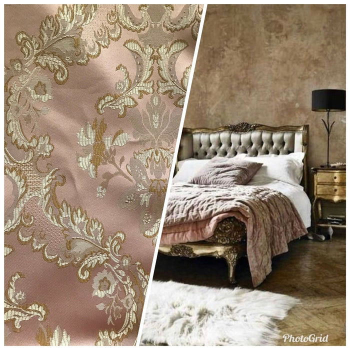 110” Wide- SALE! Prince Lucas Designer Brocade Jacquard Fabric- Antique Pink Gold- Damask - Fancy Styles Fabric Pierre Frey Lee Jofa Brunschwig & Fils