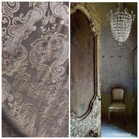 SWATCH 8” x 8” Sample- Designer Brocade Satin Fabric- Gray Silver Gold - Damask - Fancy Styles Fabric Pierre Frey Lee Jofa Brunschwig & Fils