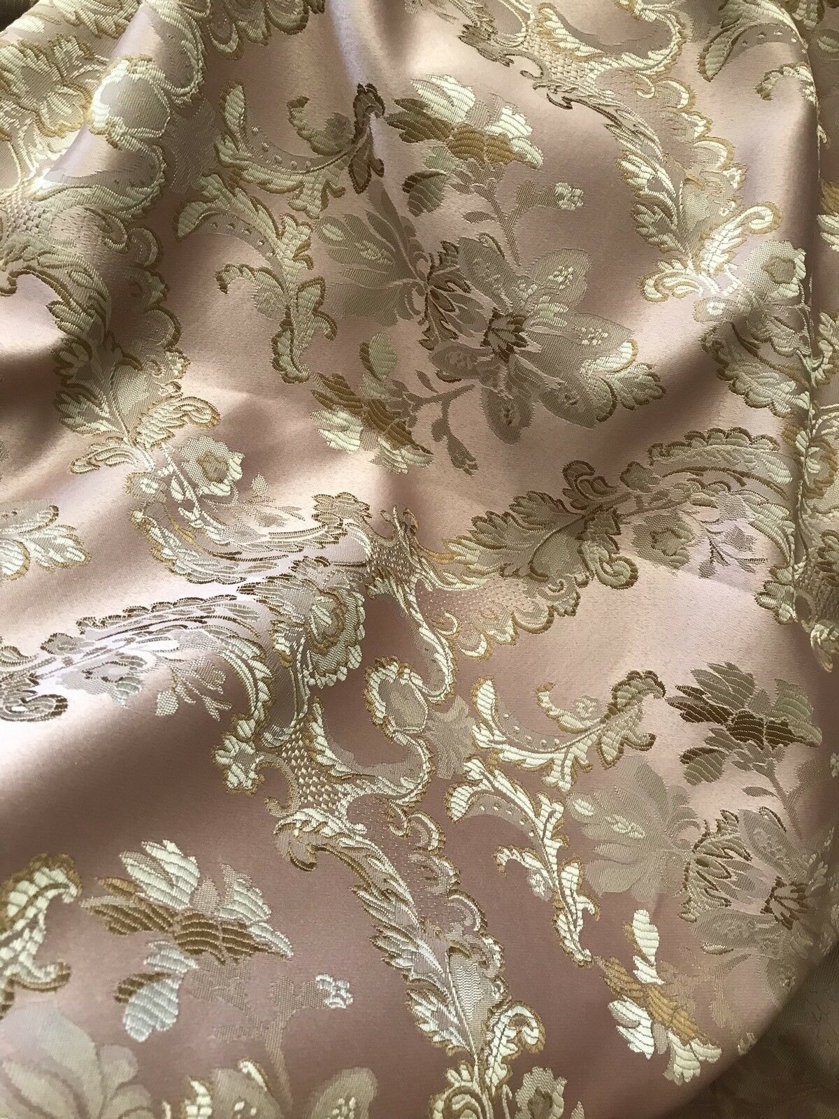 110” Wide- SALE! Prince Lucas Designer Brocade Jacquard Fabric- Antique Pink Gold- Damask - Fancy Styles Fabric Pierre Frey Lee Jofa Brunschwig & Fils