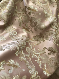 110” Wide- SALE! Prince Lucas Designer Brocade Jacquard Fabric- Antique Pink Gold- Damask - Fancy Styles Fabric Pierre Frey Lee Jofa Brunschwig & Fils