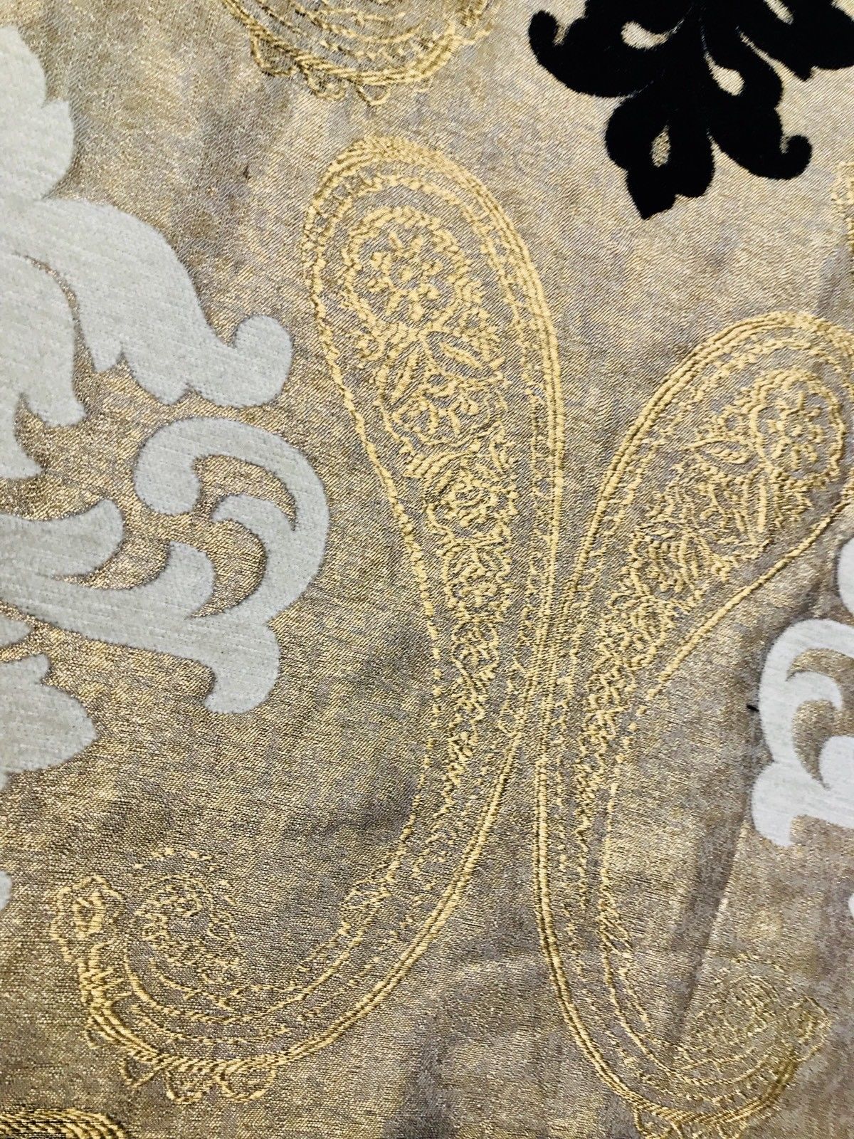 SWATCH Brocade Fabric- Antique Cream, Gold, Black- Damask Interior Design - Fancy Styles Fabric Pierre Frey Lee Jofa Brunschwig & Fils