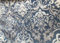 NEW Sir Arthur Double Sided Burnout Chenille Velvet Fabric- Blue Ivory Upholstery Damask - Fancy Styles Fabric Pierre Frey Lee Jofa Brunschwig & Fils