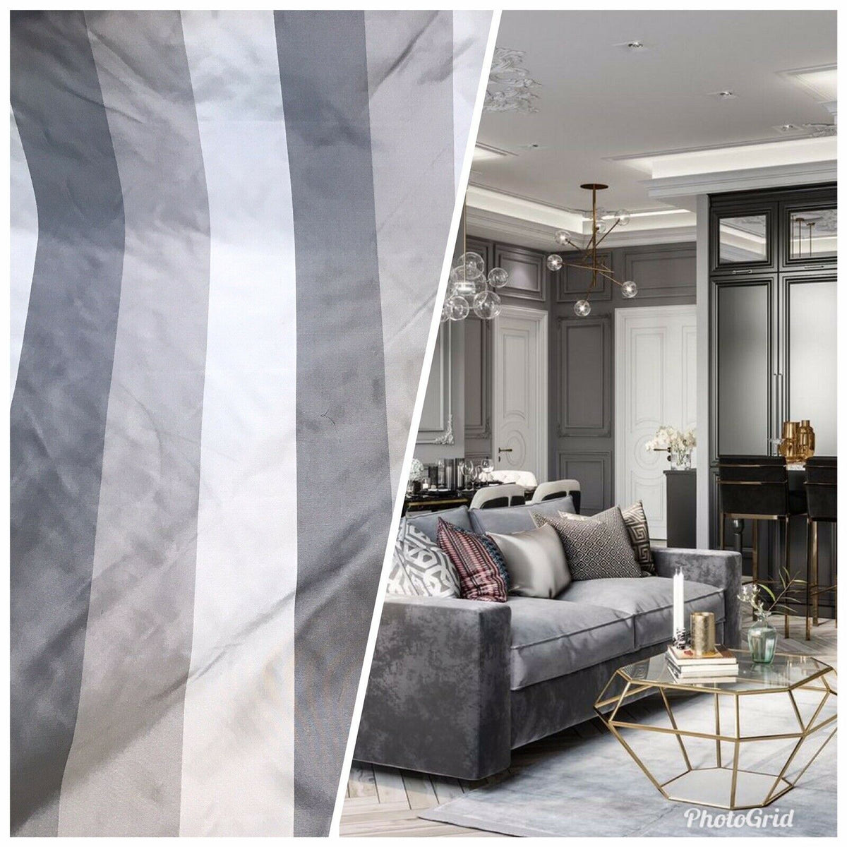 NEW! Lady Aubrey 100% Silk Taffeta Striped Stripes Drapery Fabric -Grey - Fancy Styles Fabric Pierre Frey Lee Jofa Brunschwig & Fils