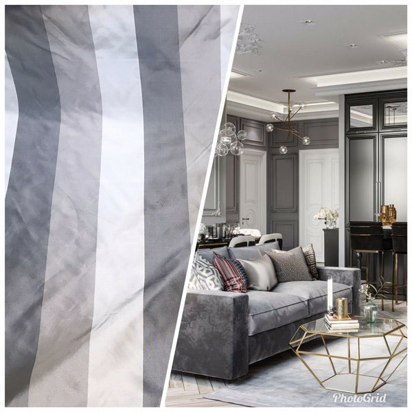 NEW! Lady Aubrey 100% Silk Taffeta Striped Stripes Drapery Fabric -Grey - Fancy Styles Fabric Pierre Frey Lee Jofa Brunschwig & Fils
