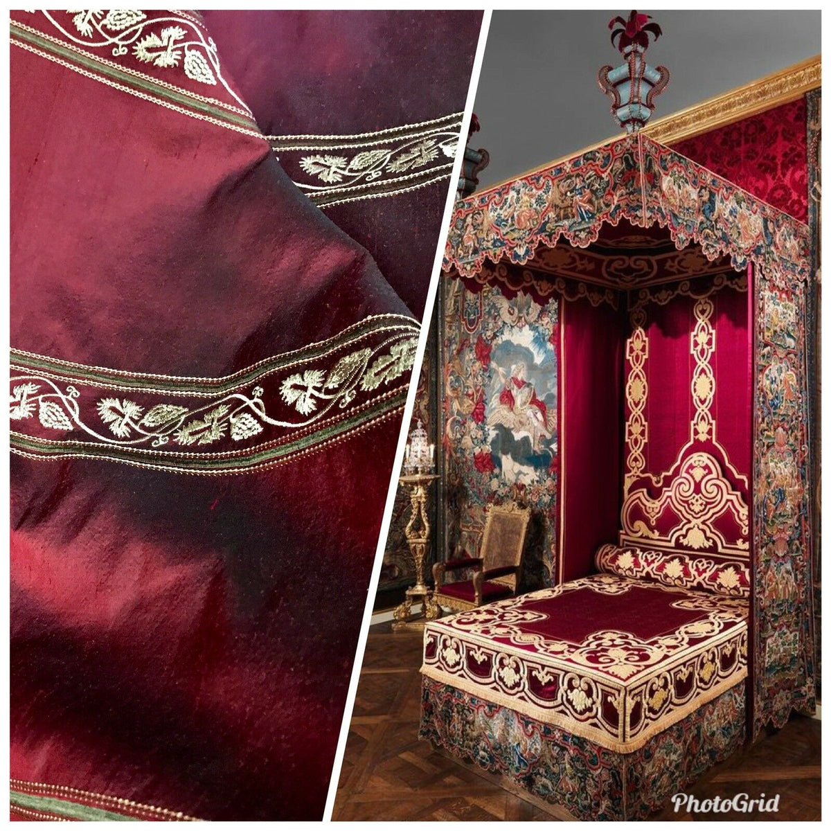SALE! Lady Paulette 100% Silk Taffeta Interior Design Fabric Embroidery Rouge Red - Fancy Styles Fabric Pierre Frey Lee Jofa Brunschwig & Fils