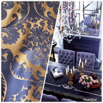 NEW! Designer Brocade Satin Fabric- Electric Navy Blue- Upholstery Damask - Fancy Styles Fabric Pierre Frey Lee Jofa Brunschwig & Fils