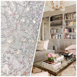 SWATCH Princess Esme 100% Silk Embroidered Taffeta Fabric - Floral Gray Pink Floral - Fancy Styles Fabric Pierre Frey Lee Jofa Brunschwig & Fils
