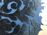 Designer Italian Burnout Damask Chenille Velvet Fabric Blue Ivory- Upholstery - Fancy Styles Fabric Pierre Frey Lee Jofa Brunschwig & Fils