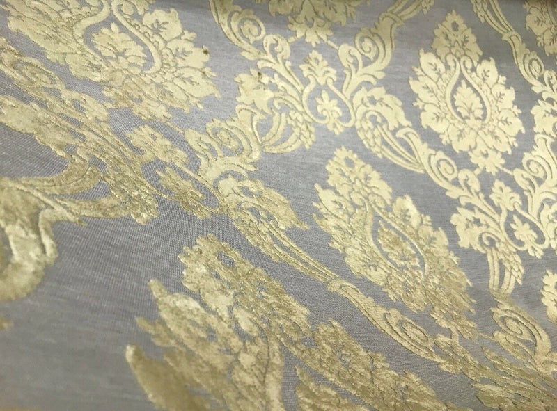 NEW Designer Velvet Chenille Burnout Fabric - Pale Gray And Yellow Upholstery - Fancy Styles Fabric Pierre Frey Lee Jofa Brunschwig & Fils