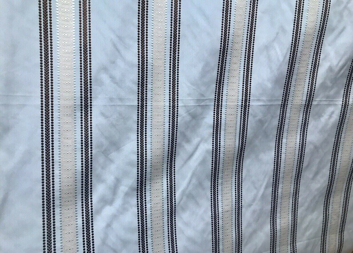 Sir Bradley Designer Brocade Satin Fabric- Pale Blue, Brown, Gold Stripes Neoclassical G1 - Fancy Styles Fabric Pierre Frey Lee Jofa Brunschwig & Fils