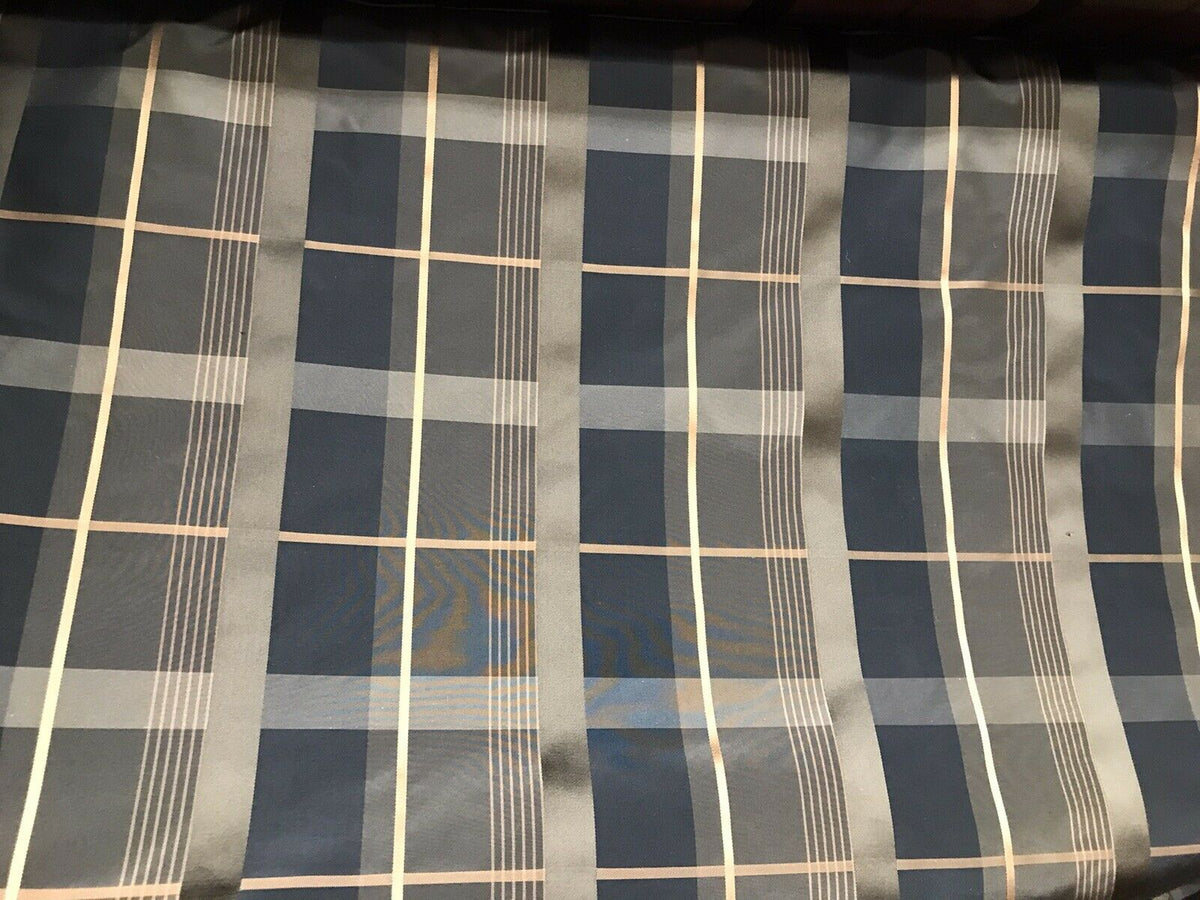 NEW Duchess Marilyn Designer 100% Silk Taffeta Plaid Tartan Fabric- Black Gold Brown BTY - Fancy Styles Fabric Pierre Frey Lee Jofa Brunschwig & Fils