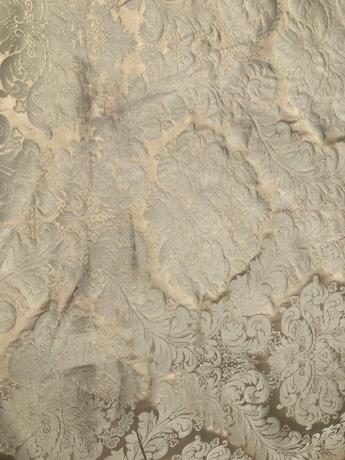 SALE! 100% Silk Taffeta Jacquard Drapery Damask Fabric - Beige & Silver Sea Foam - Fancy Styles Fabric Boutique