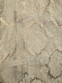 SALE! 100% Silk Taffeta Jacquard Drapery Damask Fabric - Beige & Silver Sea Foam - Fancy Styles Fabric Boutique
