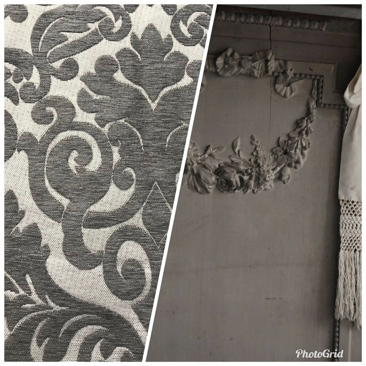 NEW Sir Arthur Double Sided Burnout Chenille Velvet Fabric- Grey & Ivory Upholstery Damask - Fancy Styles Fabric Pierre Frey Lee Jofa Brunschwig & Fils