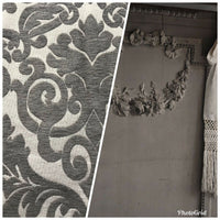 NEW Sir Arthur Double Sided Burnout Chenille Velvet Fabric- Grey & Ivory Upholstery Damask - Fancy Styles Fabric Pierre Frey Lee Jofa Brunschwig & Fils