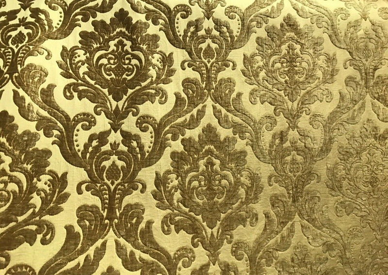 Queen Isabella Designer Satin Burnout Chenille Velvet Fabric- Upholstery Damask - Mustard - Fancy Styles Fabric Pierre Frey Lee Jofa Brunschwig & Fils