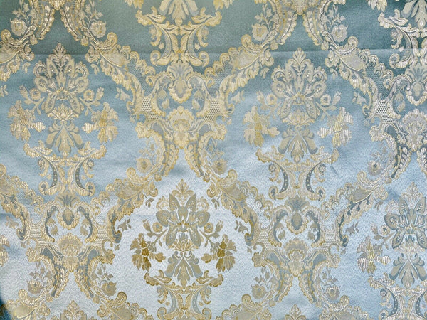 NEW! Prince Lucas Designer Brocade Jacquard Fabric- Antique Duck Egg Blue Gold- Damask - Fancy Styles Fabric Pierre Frey Lee Jofa Brunschwig & Fils