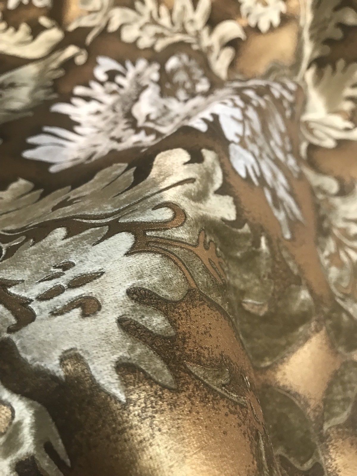 Designer Burnout Damask Cut Velvet Fabric Metallic Gold & Beige Drapery - Fancy Styles Fabric Pierre Frey Lee Jofa