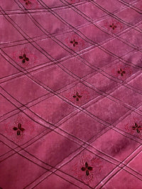 SWATCH 100% Silk Washed Dupioni Embroidered Floral Quilted Motif Fabric - Red - Fancy Styles Fabric Pierre Frey Lee Jofa Brunschwig & Fils