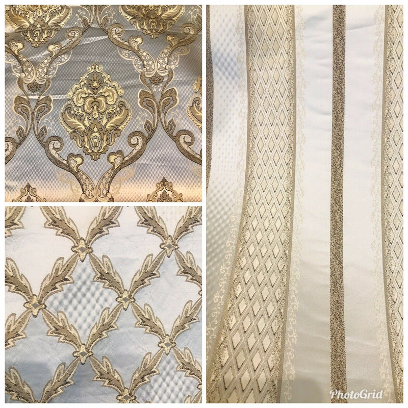 King Eliot Italian Brocade Damask Satin Fabric Ivory Gold Upholstery Neoclassical LLPBI0004 - Fancy Styles Fabric Pierre Frey Lee Jofa Brunschwig & Fils