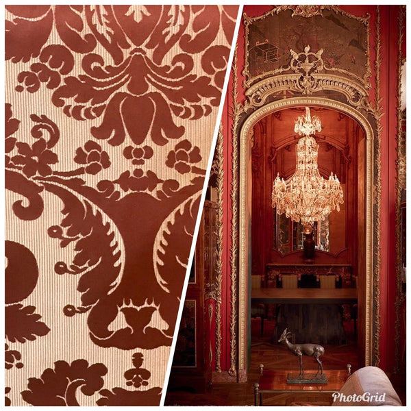 NEW! Designer Brocade Satin Fabric- Dark Rouge and Honey- Upholstery Damask - Fancy Styles Fabric Pierre Frey Lee Jofa Brunschwig & Fils